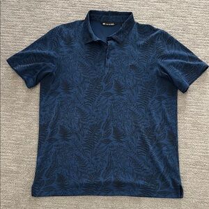 Travis Mathew Blue leaf print Polo Shirt Sz L
